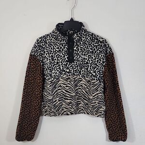 Vans Animal Patchwork Print Fleece Mockneck Pullover Sweater size S
